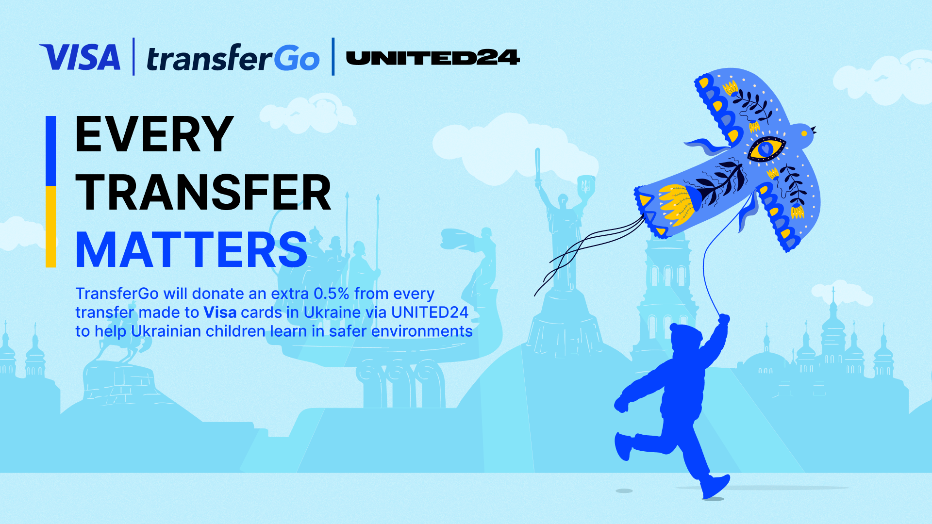 Transfers that matter: UNITED24, TransferGo and Visa team up to help Ukrainian children learn in safer environments