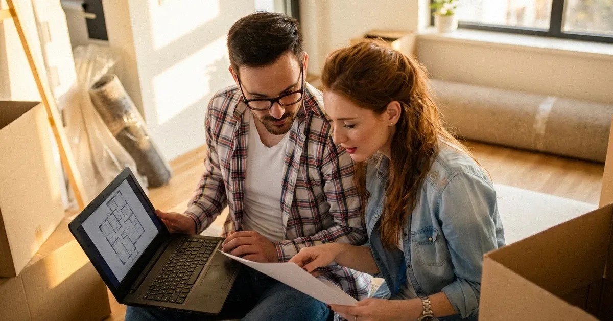 Two people look for their student bank account options on a laptop